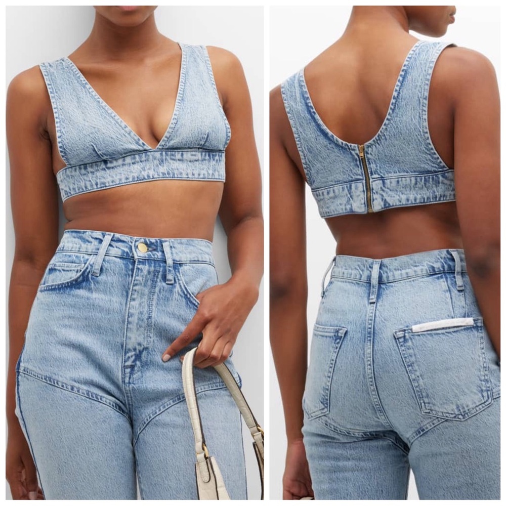 •TRIARCHY• Vista Denim V-Neck Bra Top Light Wash Size Small Crop Neiman Marcus